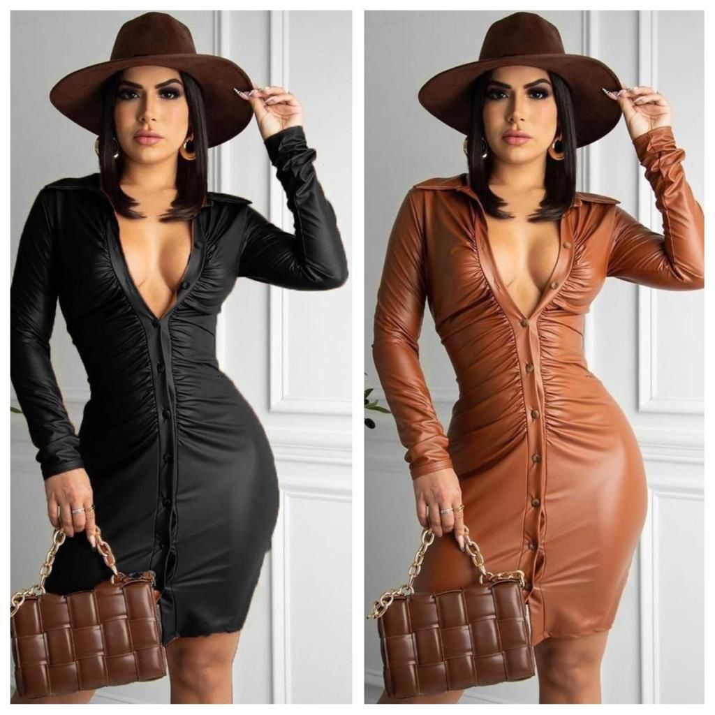 Rochie Inna Mini din Piele Sintetică cu Nasturi Model Mulat