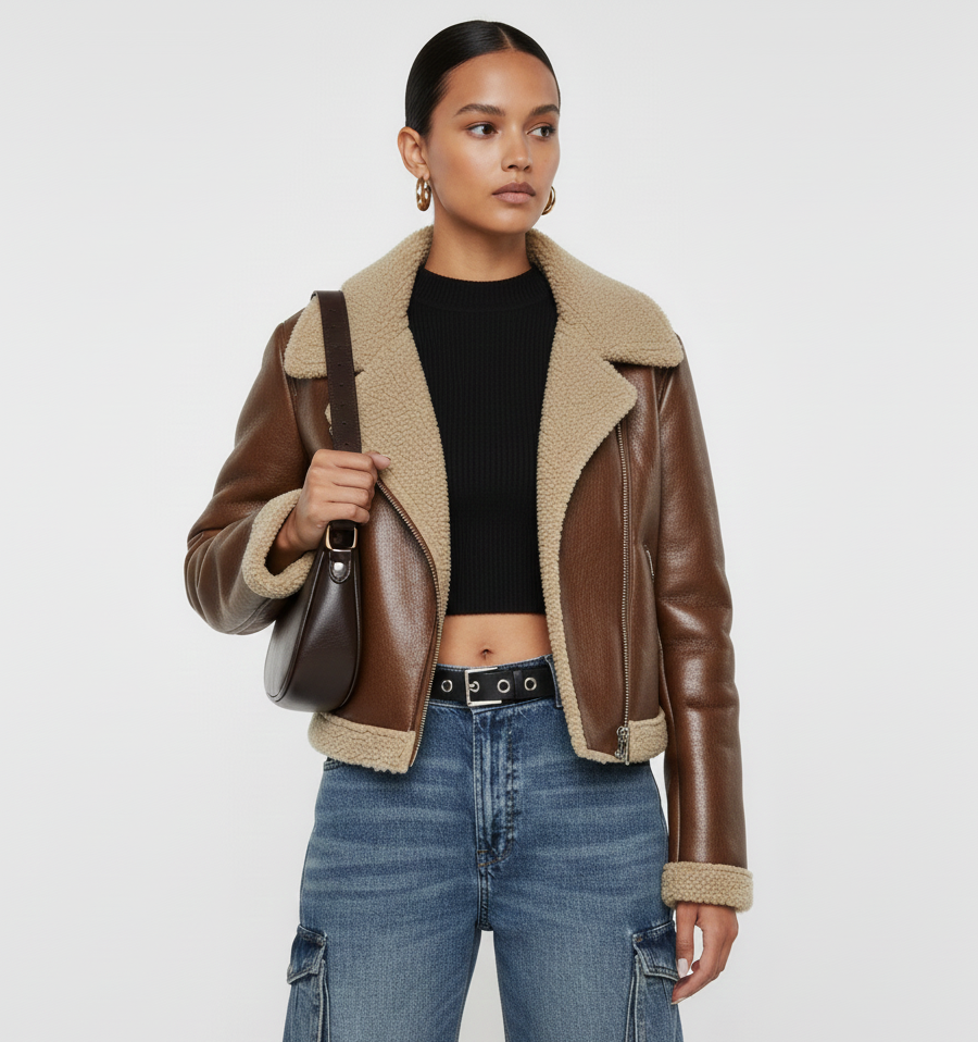 Geaca Rayana-Geacă de piele maro - MEQUEEN