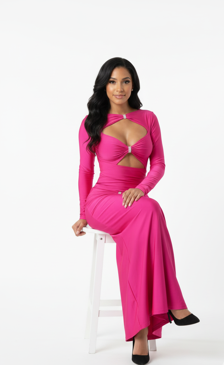 Rochie Rahaf-Rochie Elegantă, Lungă, cu Mânecă Lungă, Decupaje - MEQUEEN