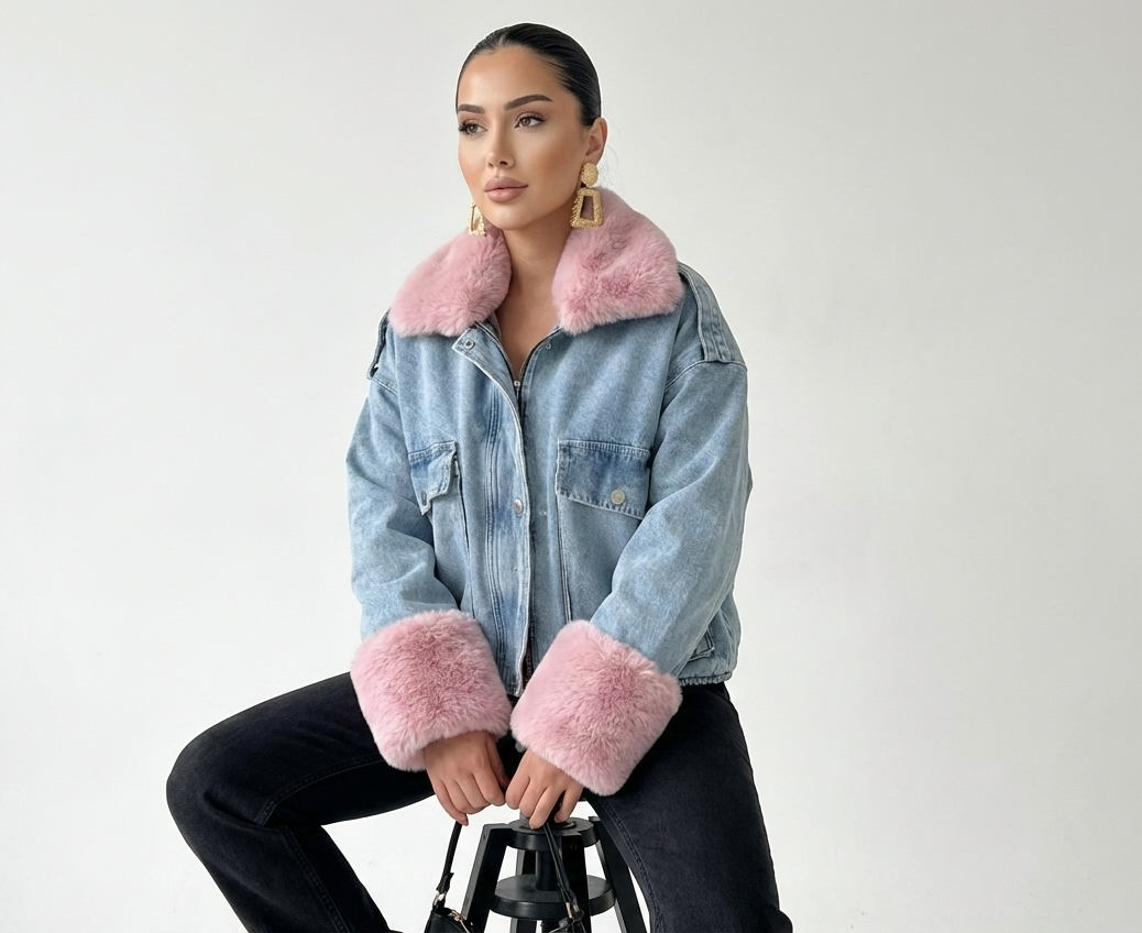 Geaca Selina-Geacă bomber din denim cu blană - MEQUEEN