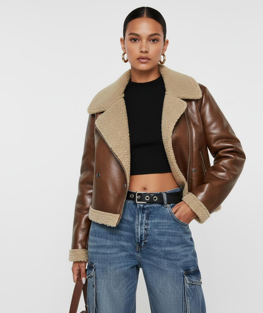 Geaca Rayana-Geacă de piele maro - MEQUEEN