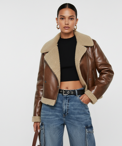 Geaca Rayana-Geacă de piele maro - MEQUEEN