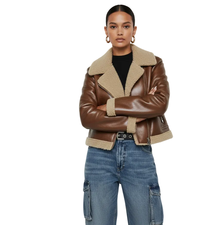 Geaca Rayana-Geacă de piele maro - MEQUEEN