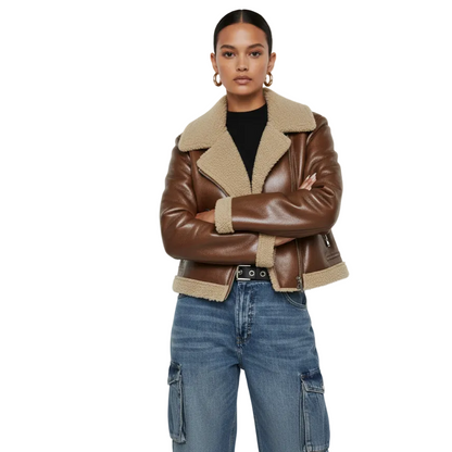 Geaca Rayana-Geacă de piele maro - MEQUEEN