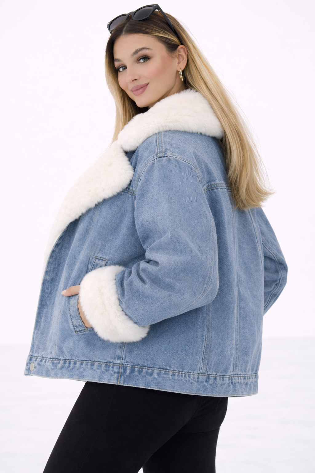 Geacă Denim de Damă cu Blană Căptușită pentru Iarnă - MEQUEEN