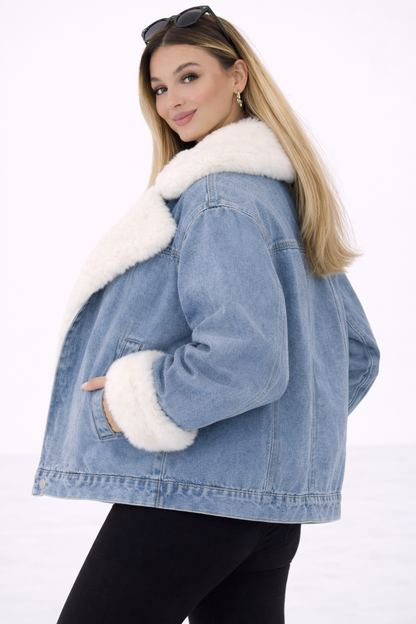 Geacă Denim de Damă cu Blană Căptușită pentru Iarnă - MEQUEEN