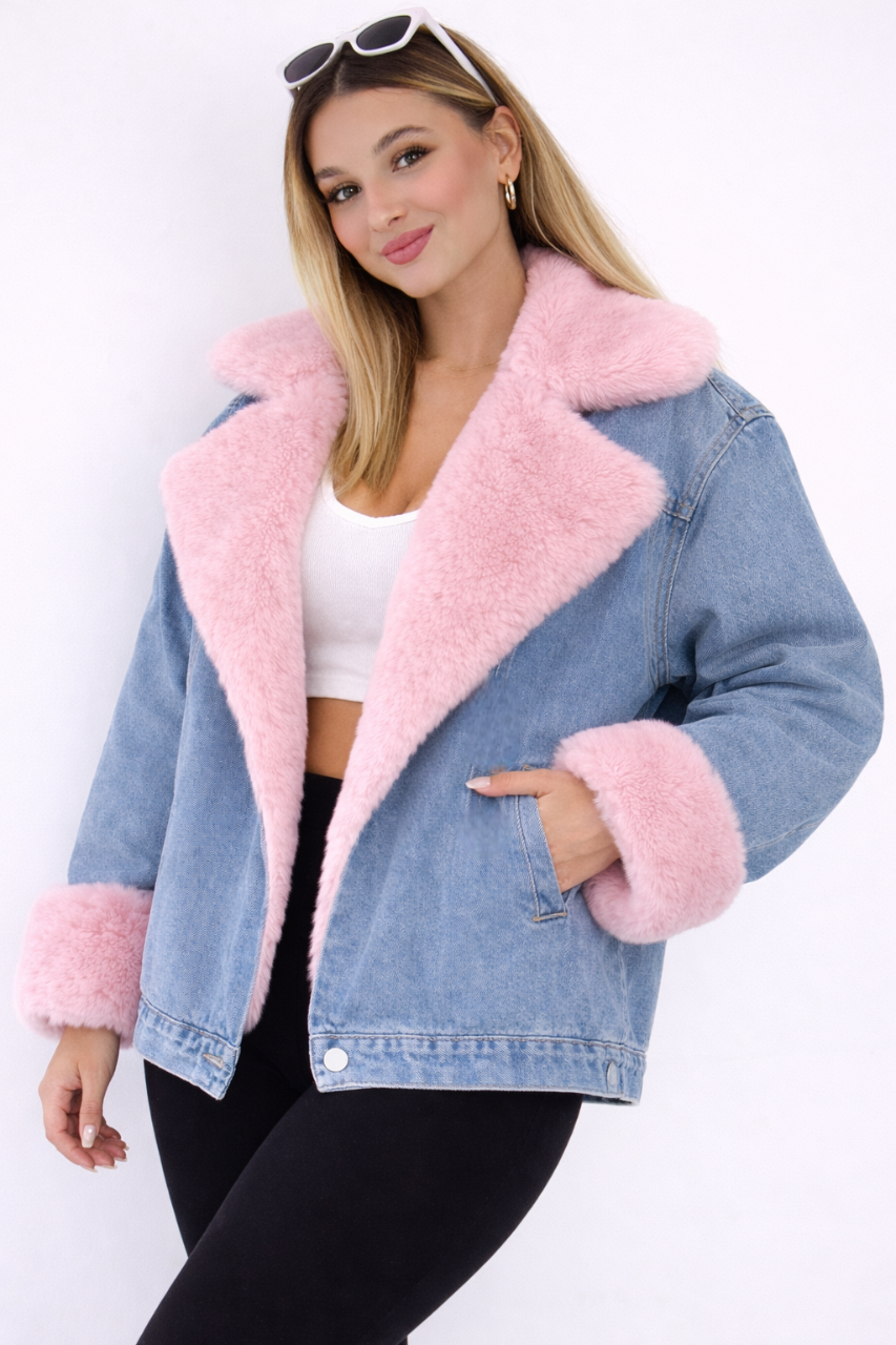 Geacă Denim de Damă cu Blană Căptușită pentru Iarnă - MEQUEEN