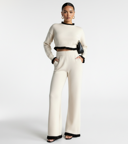 Compleu Shiraz-Set tricotat negru-cu pantaloni largi și detalii croșetate - MEQUEEN