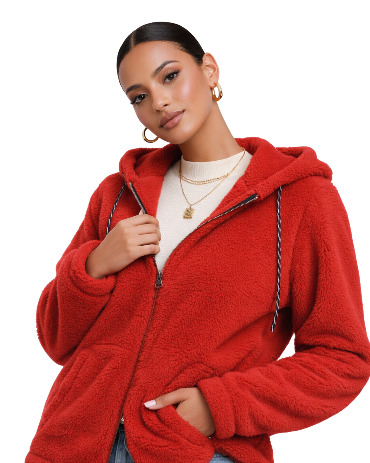 Jachetă cu glugă, croială lejeră (relaxed fit/oversize scurt) și închidere cu fermoar, perfectă pentru un stil urban și confortabil.