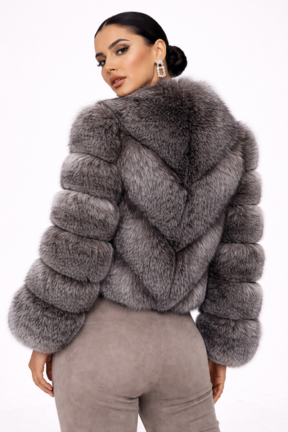 Jachetă din blană naturală Silver Ice - MEQUEEN