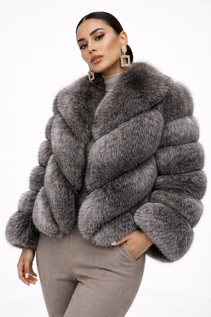 Jachetă din blană naturală Silver Ice - MEQUEEN