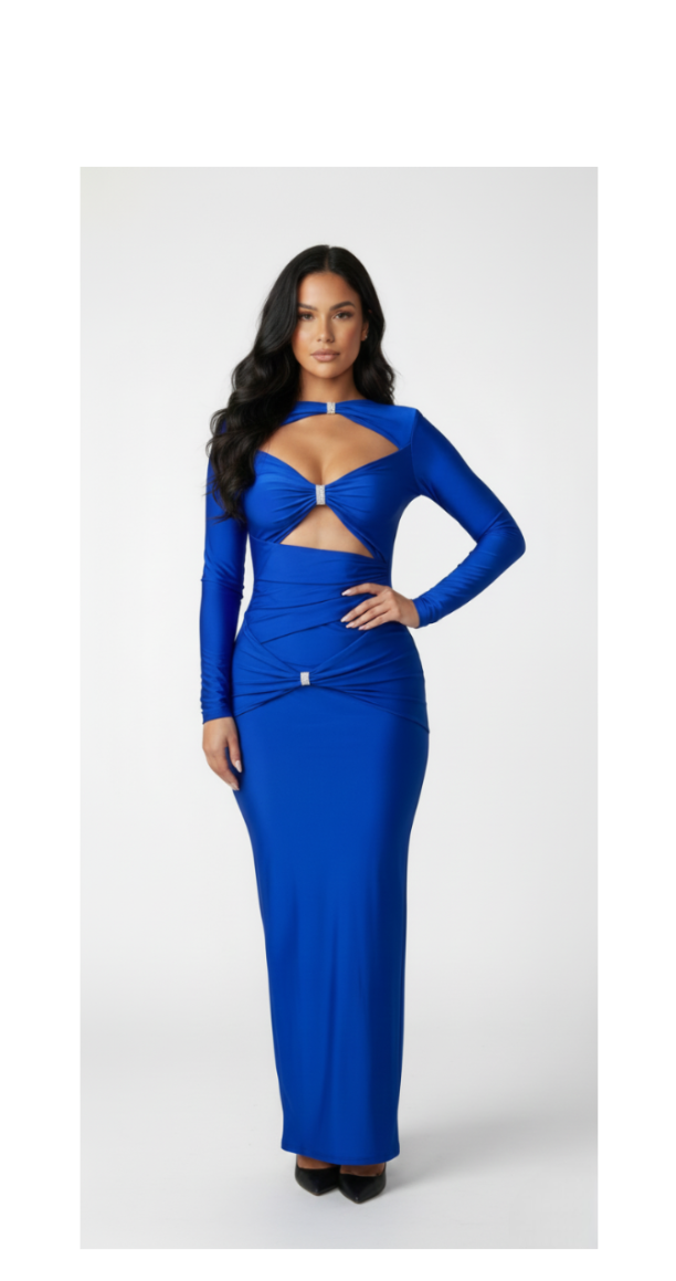 Rochie Rahaf-Rochie Elegantă, Lungă, cu Mânecă Lungă, Decupaje - MEQUEEN