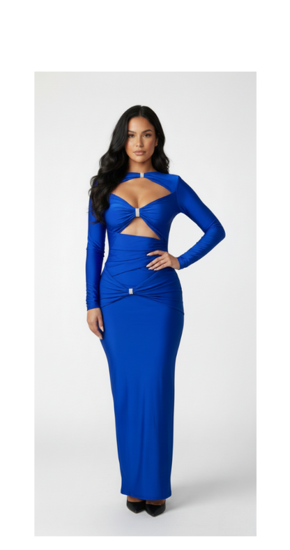 Rochie Rahaf-Rochie Elegantă, Lungă, cu Mânecă Lungă, Decupaje - MEQUEEN