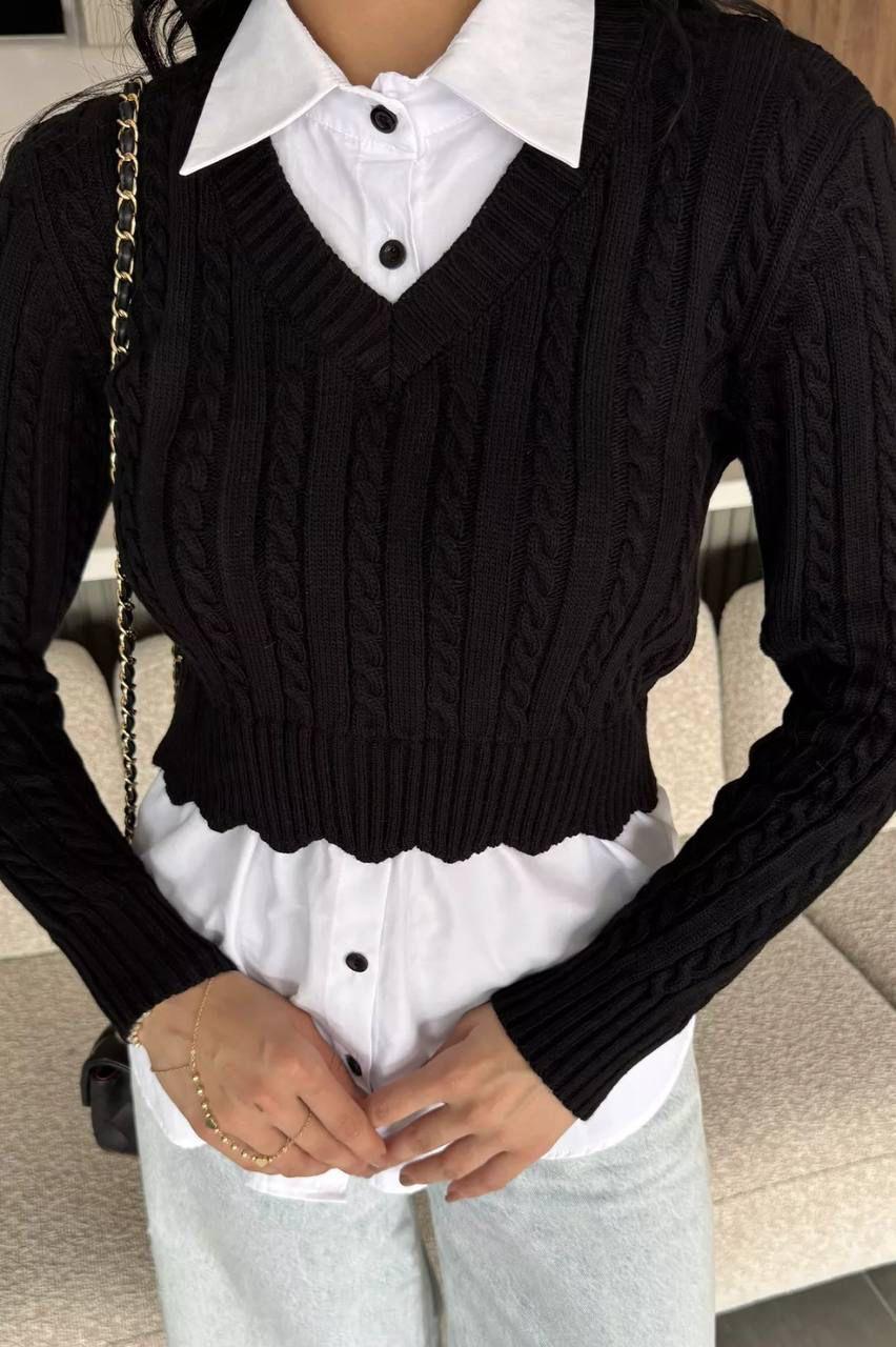 Pulover Ana cu camasa atasata guler in V