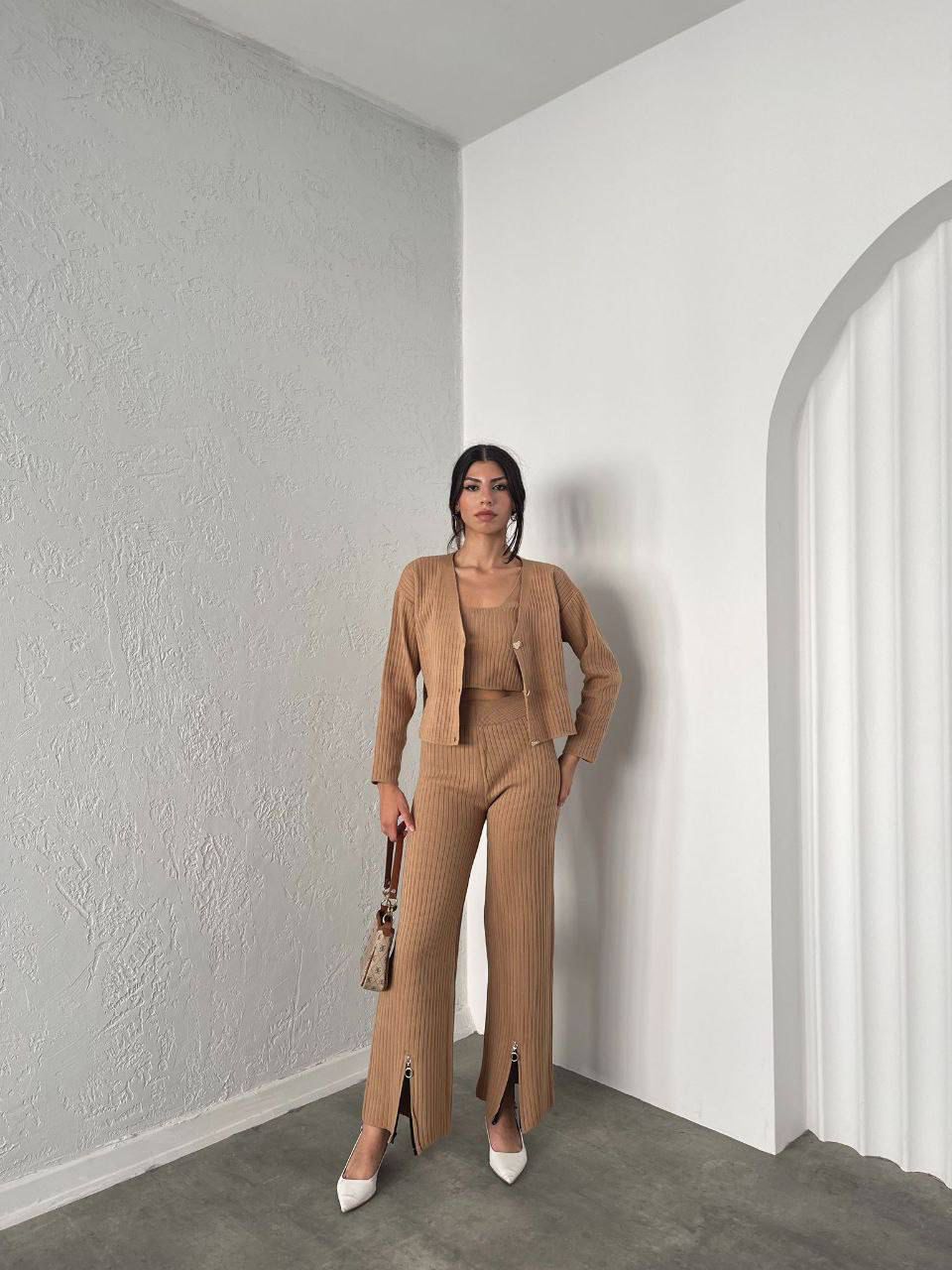 Compleu 3 piese MIRA-Set tricotat 3 piese (cardigan, top, pantaloni) - MEQUEEN