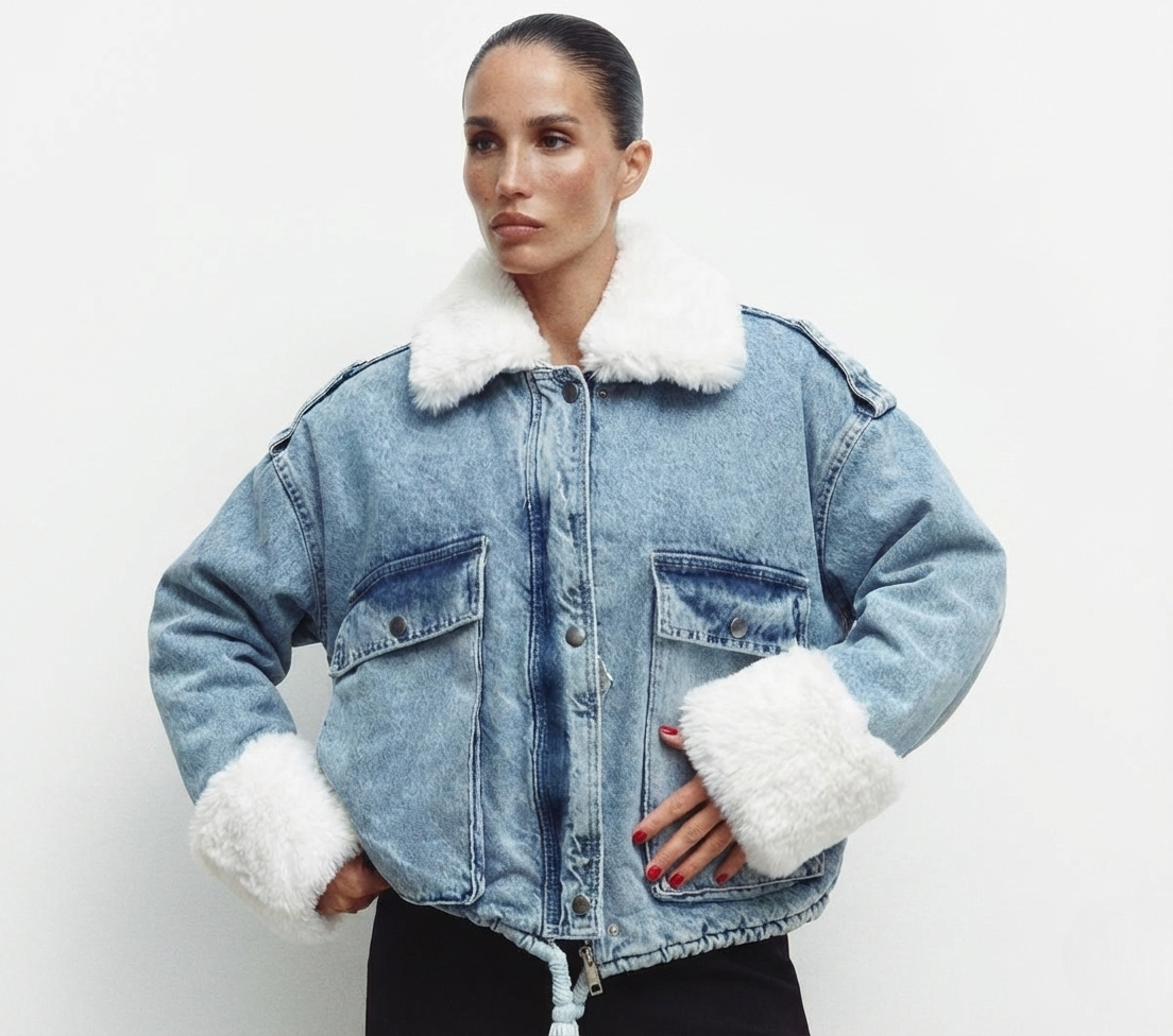 Geaca Selina-Geacă bomber din denim cu blană - MEQUEEN