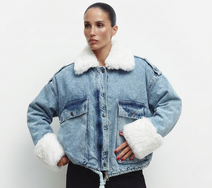 Geaca Selina-Geacă bomber din denim cu blană - MEQUEEN
