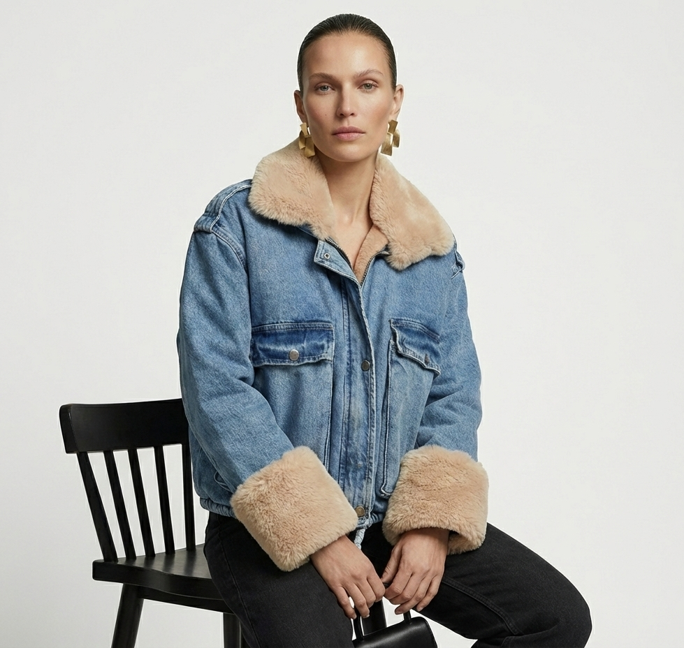 Geaca Selina-Geacă bomber din denim cu blană - MEQUEEN