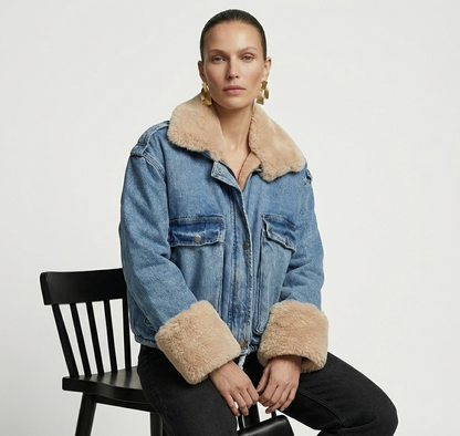 Geaca Selina-Geacă bomber din denim cu blană - MEQUEEN