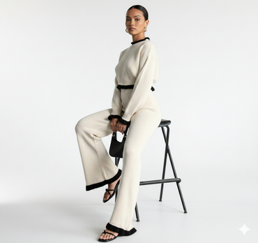 Compleu Shiraz-Set tricotat negru-cu pantaloni largi și detalii croșetate - MEQUEEN