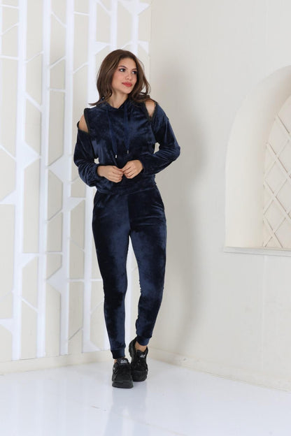 Compleu Rabia-Set de trening din catifea-cu glugă și umeri decupați - MEQUEEN