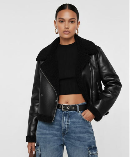 Geaca Rayana-Geacă de piele guler cu blana